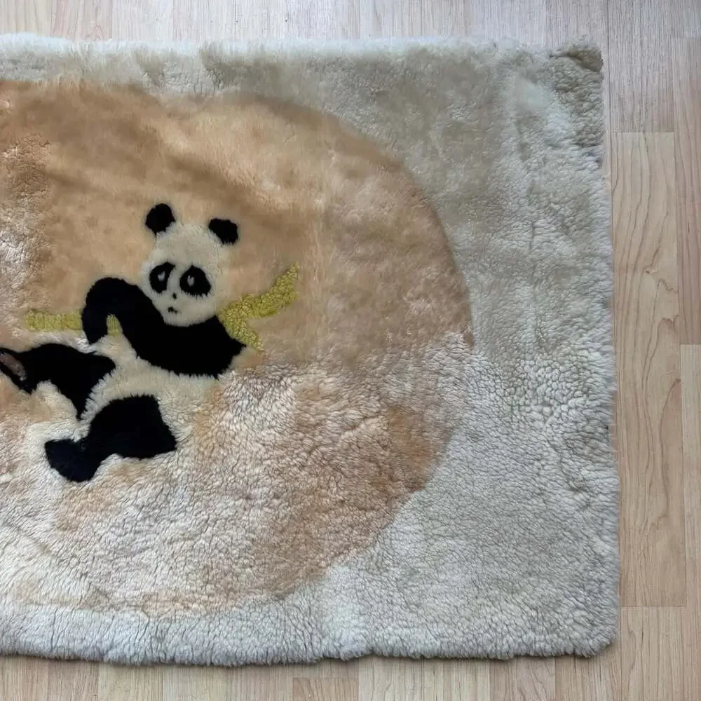 Vintage Handmade DaPeng Beijing Panda Fur Shearling Sherpa Rug Wall Tapestry 80s